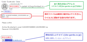 弊社社員を装った「なりすましメール」の例